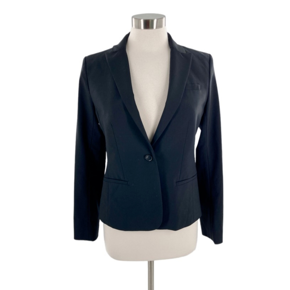 Banana Republic Womens Blazer Jacket Black Wool Blend Buttons Stretch 6 New
